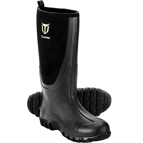 TIDEWE Rubber Boots for Men Multi-Season, Waterproof Rain Boots with Steel Shank, 6mm Neoprene Durable Rubber Outdoor Hunting Boots Size 12 (Black)