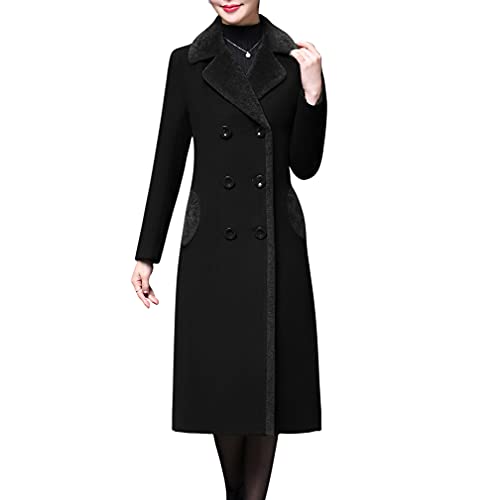 Aprsfn Women's Double-breasted Notched Lapel Midi Wool Blend Pea Coat Jackets (as1, alpha, l, regular, regular, Black)