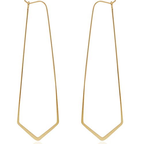 Humble Chic Geometric Chevron Threader Hoop Earrings - Hypoallergenic Lightweight Cutout Thin Wire Drop Dangles, 18K Yellow - 3 inch