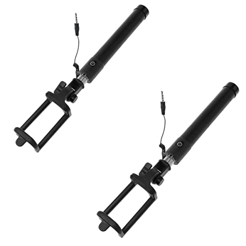 VizGiz 2 Pack Monopod Selfie Stick 3.5mm Port Cable Wired Control Phone Camera Telescopic Pole Video Switch Portable Stand for iOS Android Smartphone iPhone 6 5S Galaxy S7 Note 8 7 S6