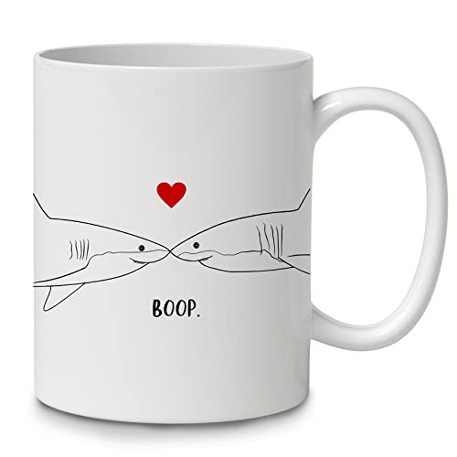 DOTAIN Funny Cute White Sharks Ocean Boop 11oz Coffee Mug Ceramic Cup,Double Side Printed,Ocean Shark Themed Mug Gifts For Shark Lover Women Kids Men