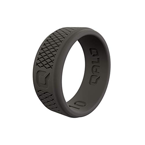 QALO Men's Crosshatch Q2X Rubber Silicone Ring, Rubber Wedding Band, Breathable, Durable Rubber Wedding Ring for Men, 9mm Wide 2mm Thick, Dark Grey, Size 8