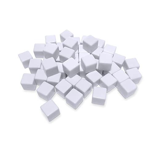 NAKIMO 50 PCS Blank White Dice 16MM Acrylic Dice Blank White Cubes with Smoothed Surface Six Sided Dice for Board Games, DIY