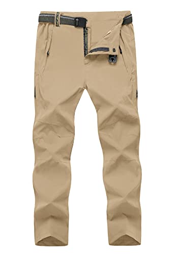 TBMPOY Men's Windproof Waterproof Athletic Pants for Outdoor Work Hiking Breathable Pants Thin Khaki XXL