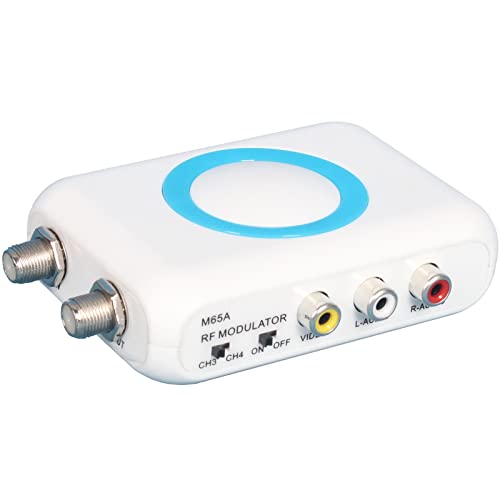 RF Modulator RCA Coax Adapter CVBS VHF Converter w/ANT in/Out & Channel Switch for VCRs DVD Bule-ray Players Fire Stick PS3 PS4 TV Tuner Satellite Set-top Cable Box AV Video to Analog NTSC Coaxial TV