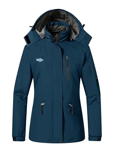 wantdo Women's Ski Jacket Winter Waterproof Coat Hooded Snow Jacket Blue Black M