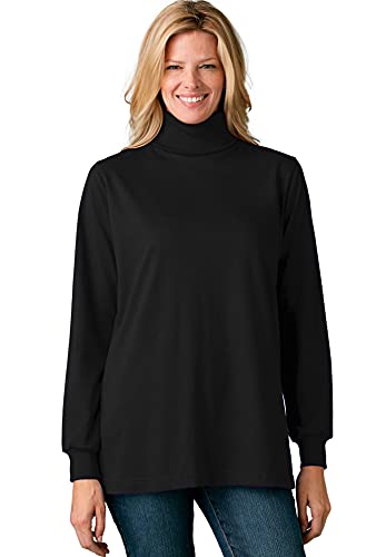 Woman Within Women's Plus Size Perfect Long-Sleeve Turtleneck Tee Shirt - 1X, Black