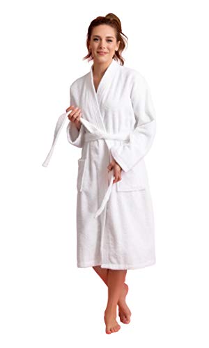 Soft Touch Linen Premium Women's Terry Cloth Bathrobe - Absorbent Terry Cloth Robe - Deluxe Turkish Terrycloth for Women-Towel-like Material-(White, Medium)