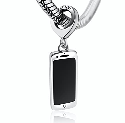 Bolenvi Cellphone Smartphone Phone Addict 925 erling Silver Pendant Charm Bead For Pandora & Similar Charm Bracelets or Necklaces