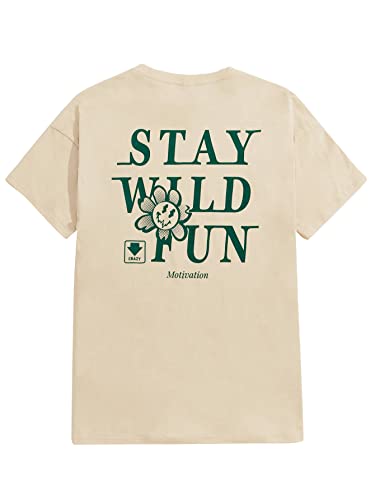 SOLY HUX Men's Summer Casual Graphic Print Round Neck Short Sleeve T Shirt Tee Tops Beige L