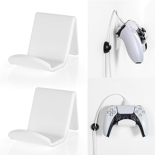 OAPRIRE Universal Controller Holder Wall Mount 2 Pack, Acrylic Controller Stand Gaming Accessories with Cable Clips, Build Your Game Fortresses (White)