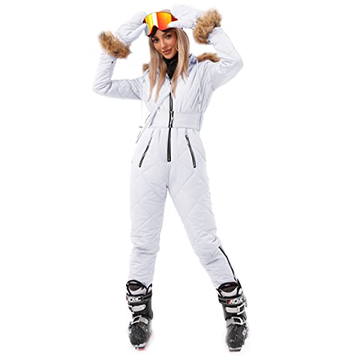 Aoysky Women Winter Onesies Ski Jumpsuit Outdoor Sports Snowsuit Fur Collar Coat Jumpsuit with Hoodies Ski Jackets and Pants