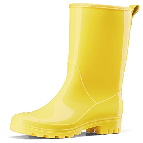 HISEA Women's Mid Calf Rain Boots Waterproof Garden Shoes Anti-Slipping Rainboots for Ladies with Comfort Insole Short Wellies Rubber Rain Shoes Outdoor Work Boots, Size 9 Yellow