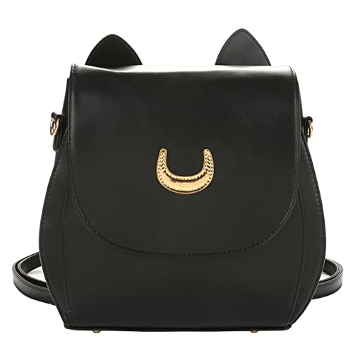 JHVYF Moon Luna Backpack Cute Kitty Cat Shoulder Bag PU Leather Bag Blue Black 3034