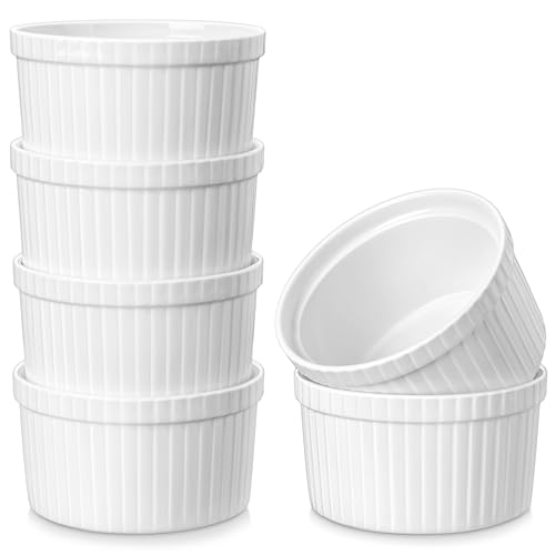 MALACASA Ramekins 8 oz Oven Safe, White Porcelain Creme Brulee Souffle Ramekins Set of 6, Ceramic Custard Cups for Baking, Dishwasher and Oven Safe, Series RAMEKIN-DISH