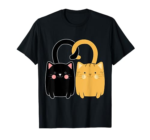 Cute Ginger Cat Black Kitten Love Valentines Day Girls Women T-Shirt