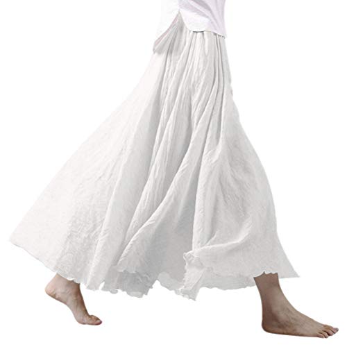 Ezcosplay Women Bohemian Beach A-Line Dress Double Layer Elastic Waist Long Maxi Skirt
