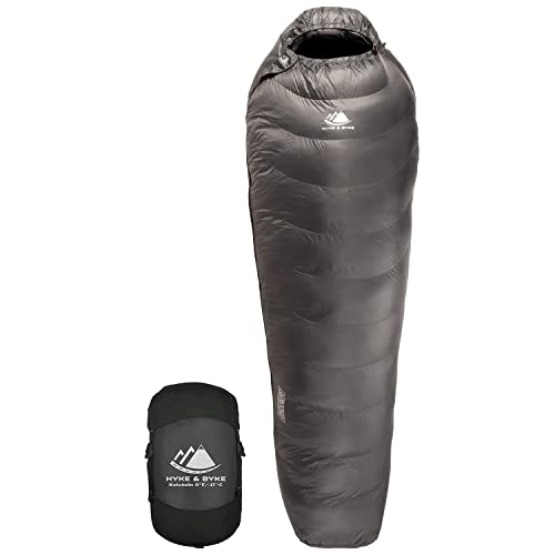 Hyke & Byke Katahdin 0°F Cold Weather Mummy Hiking & Backpacking Sleeping Bag - Synthetic 625 FP 4 Season Sleeping Bags for Adults - Ultralight includes Compression Stuff Sack (Charcoal Gray, Short)