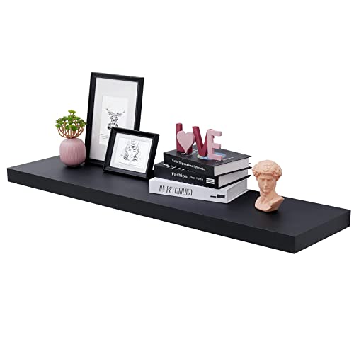 WELLAND 12' Deep Black Floating Shelves, Floating Wall Shelf, 47.24' L x 11.81' D x 2' T, Deeper Than Others, Black