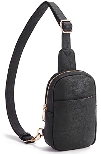 Telena Small Sling Bag for Women Leather Crossbody Fanny Packs Chest Bag for Women Black