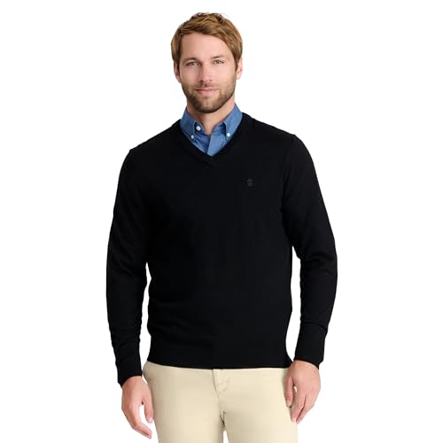 IZOD Men's Premium Essentials Solid V-Neck 12 Gauge Sweater, Black, Large