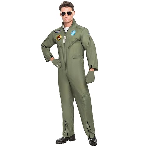 Spooktacular Creations Men’s Flight Pilot Adult Costume with Accessory for Halloween Party (Medium) Green