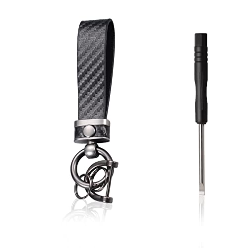 JDDRY Carbon Fiber Style Car Keychain Microfiber Leather Key Chain,Universal Key Chains for Key Fobs for Men and Women,360° Rotatable Swivel, Anti-Lost D-Ring, 2 Keyrings(Carbon Fiber Black,1Pack)