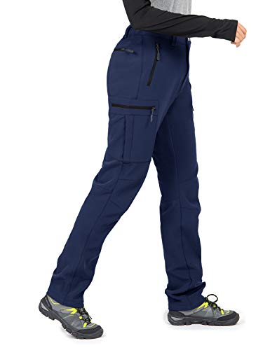 Wespornow Women's-Fleece-Lined-Hiking-Pants Snow-Ski-Pants Water-Resistance-Outdoor-Softshell-Insulated-Pants for Winter (Navy, Large)