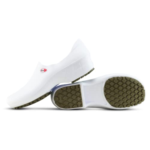 Sticky Nursing Shoes for Women - Waterproof Non Slip (8, White - Electro Heart)