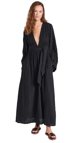 Mara Hoffman Women's Blair Long Sleeve Deep-V Maxi Dress, Black, L
