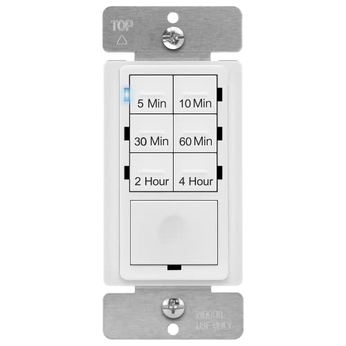 ENERLITES Countdown Timer Switch, Fan Switch Timer, Wall Light Timer Switch, Bathroom Timer Switch, 5 min – 4 hours, Night Light LED Indicator, Neutral Wire Required, UL Listed, HET06-4H-W, White