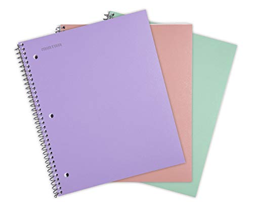 Mintra Office Durable Spiral Notebooks, 1 Subject, (Salmon, Sage Green, Lavender, Wide Ruled 3pk) - 100 Sheets, Poly Pocket, Moisture Resistant Cover, School, Office, Professional