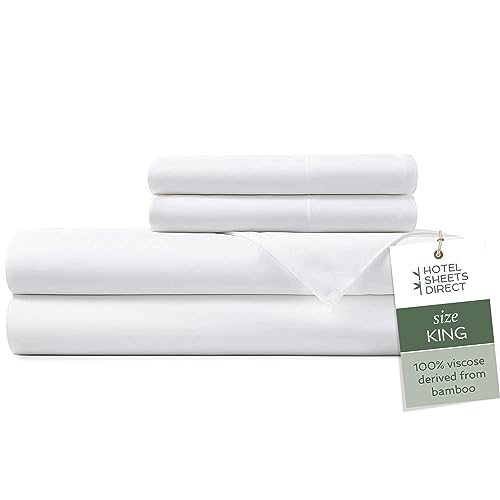 Hotel Sheets Direct 100% Viscose Derived from Bamboo Sheets King - Cooling Luxury Bed Sheets w Deep Pocket - Silky Soft - White