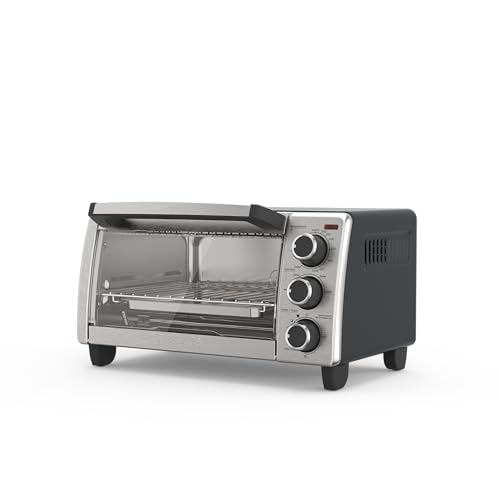 BLACK+DECKER 4-Slice Toaster Oven, TO1756SB, Even Toast, 4 Cooking Functions Bake, Broil, Toast and Keep Warm, Removable Crumb Tray, Timer