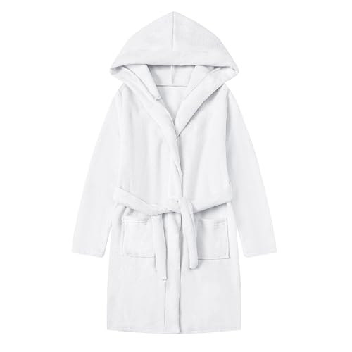 Umeyda Boys Girls Robe Soft Towel Hooded Bathrobe Kids Terry Cloth Cotton Robes with Belt, White, 5T = Tag 130