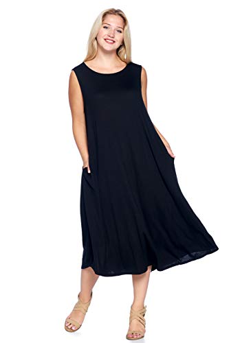 Modern Kiwi Plus Size Basic Sleeveless Loose Fit Pocket Midi Maxi Dress Black 4X