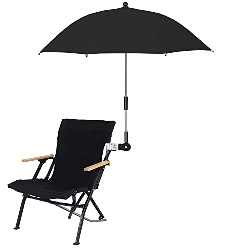 RENXR Chair Umbrella with Clamp, Universal Adjustable Beach Chair Umbrella UV Protection Sunshade Umbrella for Strollers Wheelchairs Patio Chairs Black 21.7 inch