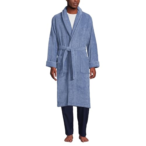 Lands' End Mens Calf Length Terry Robe Iceland Blue Regular Large