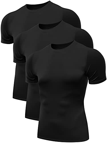 NELEUS Men's 3 Pack Athletic Compression Under Base Layer T Shirt,5011,Black,M,EUR L