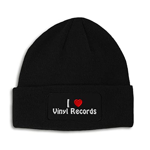 Patch Beanie for Men & Women I (Love) Vinyl Records Red Heart Hobbies Lovers Other Hobbies Vinyl Records Winter Hats Acrylic Skull Cap Hats 1 Size Black