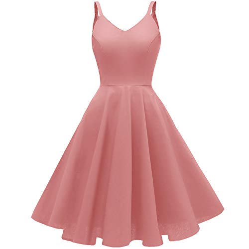 GOOBGS Women's 1950s Retro Vintage Spaghetti Strap Cocktail Swing Dresses with Pockets Blush S