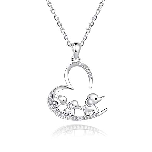 ACJNA 925 Sterling Silver Mothers Day Gifts Elephant Necklace 3 Elephants Family for Mom Daughter Teens Jewelry (3-elephants)