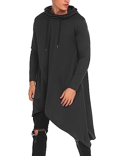 COOFANDY Mens Hooded Poncho Cape Cloak Irregular Hem Hoodie Pullover Black 3X-Large