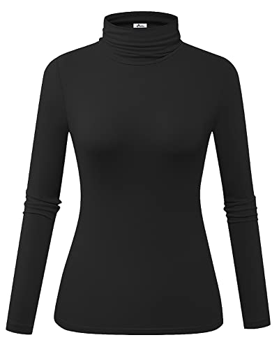 Herou Long Sleeve Mock Turtleneck Stretch Slim T Shirt Layer Tops Black Small