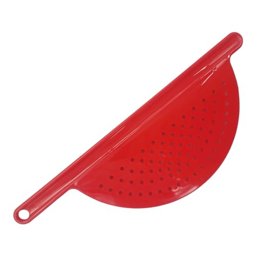 Handy Housewares Hand Held Plastic Pot Drainer, Pasta Noodle Veggie Strainer with Handle - Fits up to 9' Pot - Red