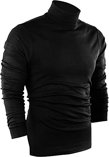 Utopia Wear Premium Mens Shirt, Cotton Blend Knitted Turtleneck Men T-Shirt Pullover Sweater, Black, X-Large
