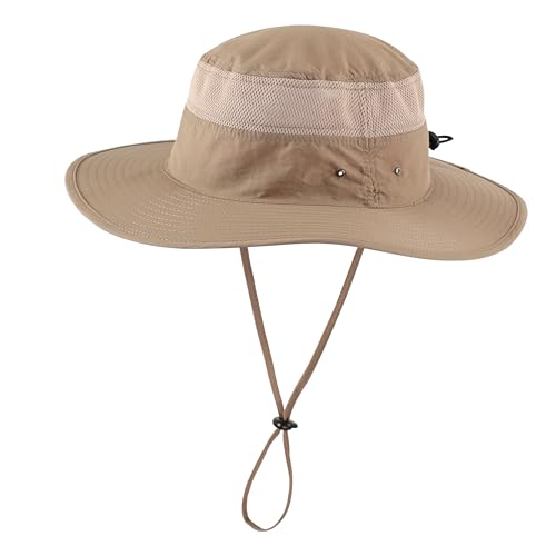 Home Prefer UPF50+ Mens Sun Hat Wide Brim Sun Protection Hat for Men Women Summer Hat Light Weight Breathable Beach Bucket Hat for Garden Fishing Hiking Camping Dark Khaki