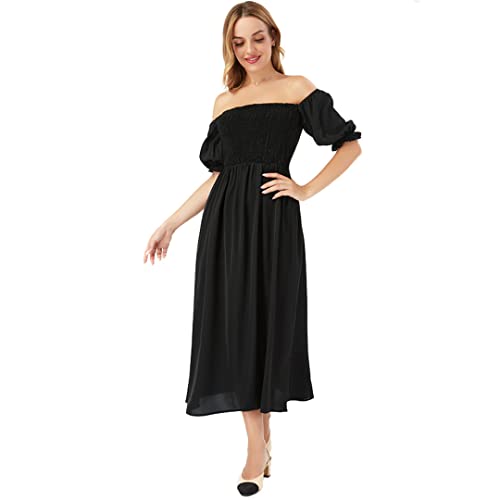 Spring and Summer Polka Dot Print Dress V-Neck Women's Sleeve Ruffled Mid-Length Chiffon Dress Black M