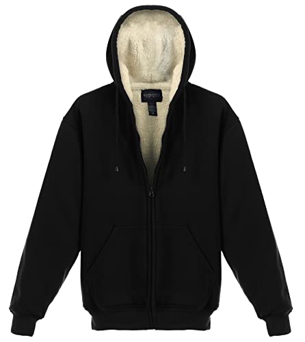 Gioberti Men Heavyweight Sherpa Lined Fleece Hoodie Jacket, Black, X Large