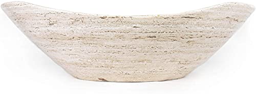 Unique Polished Tan Travertine Oval Bathroom Vessel Sink - 100% Natural Marble Hand Carved Stone